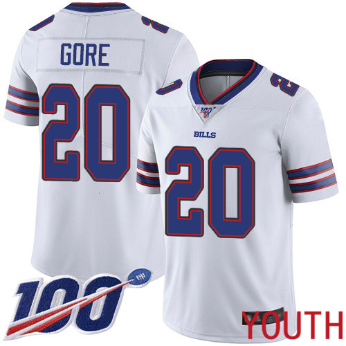 Youth Buffalo Bills #20 Frank Gore White Vapor Untouchable Limited Player 100th Season NFL Jersey->youth nfl jersey->Youth Jersey